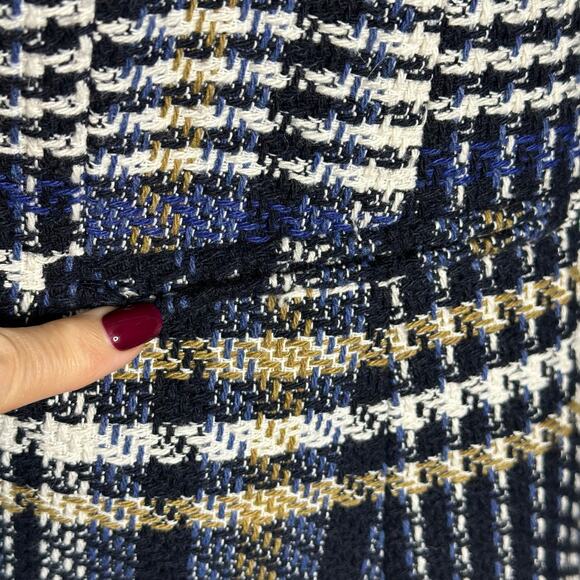 Ann Klein Factory Woven Blazer Jacket Lined Size 8 Navy Black White Tan - Picture 4 of 10